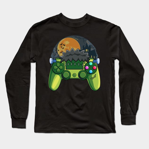 Frankenstein Video Gamer Funny Halloween Gaming Long Sleeve T-Shirt by Blink_Imprints10